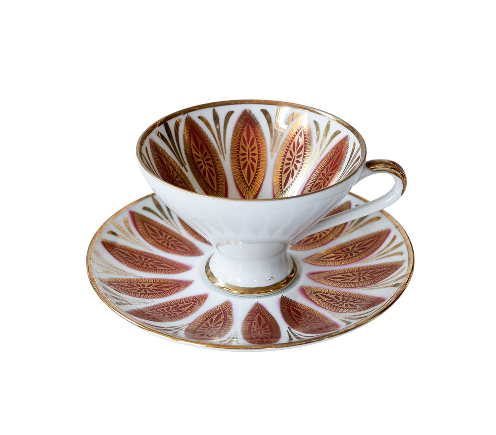 VTG 1960s Bareuther Bavaria Demitasse Teacup Set Regency MCM Art Deco Gold Leaf
